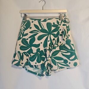 corey lynn calter women's green leaf print wrap skort‎ size s